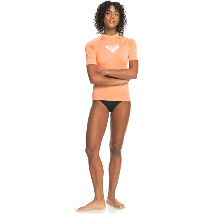 2023 Roxy Womens Whole Hearted Short Sleeve Rash Vest ERJWR03548 - Papaya Punch